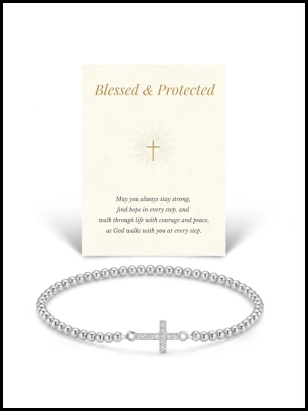 Silver Plated Cross Bracelet for Women Stretch Beaded Charm Faith Gift